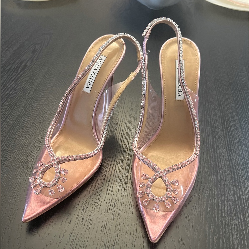 Aquazurra Barbie Crystal Pink Slingback Heels NeverWorn size 41